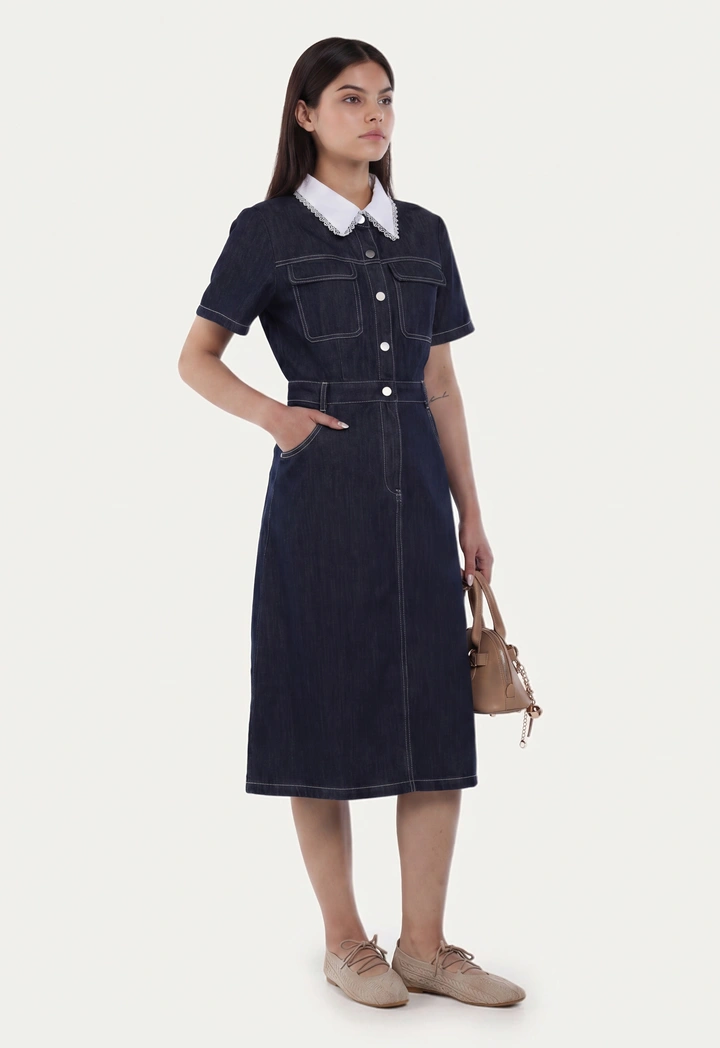 Multi Pockets Denim Shirt Dress
