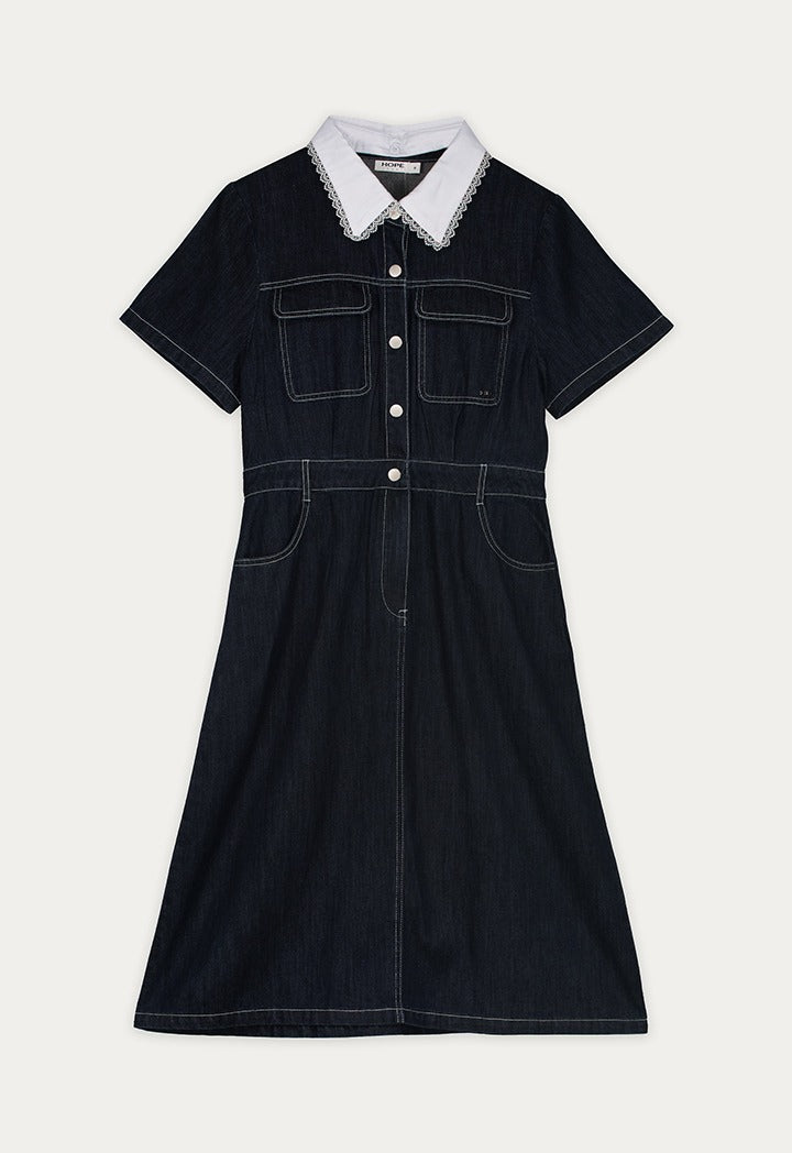 Multi Pockets Denim Shirt Dress