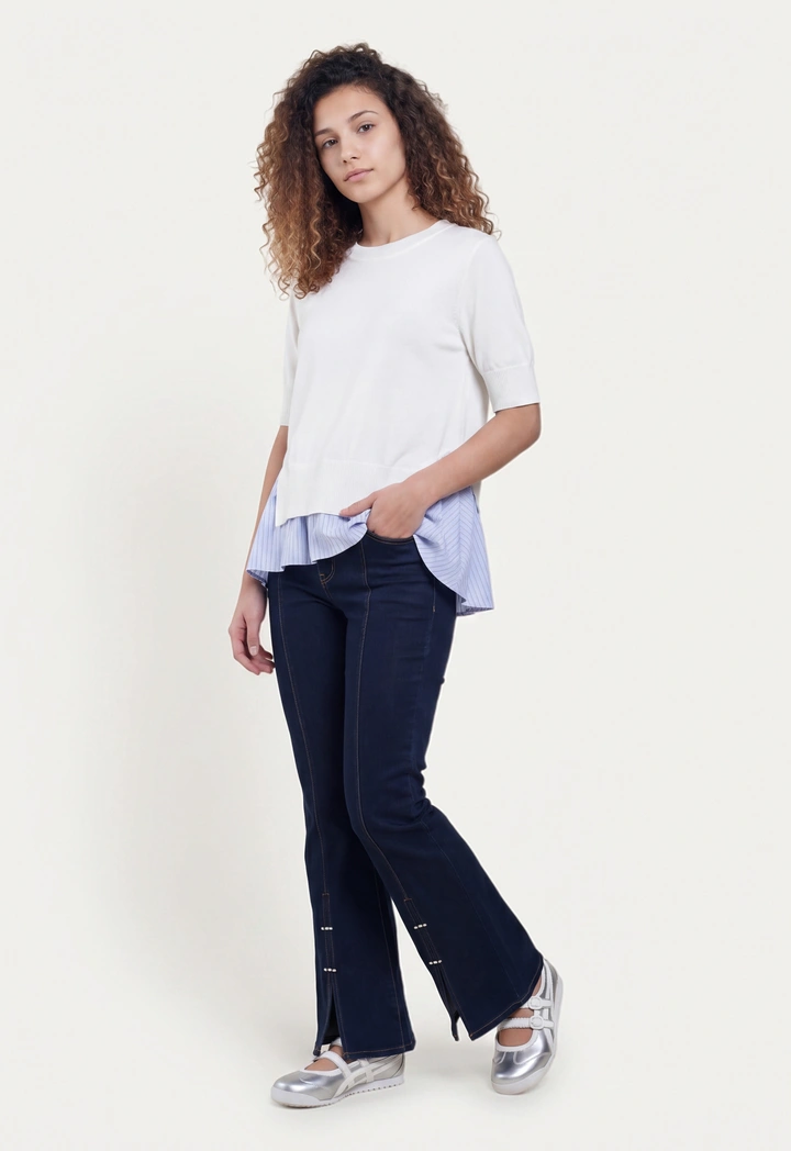 Flare Leg Jeans with Hem Slit