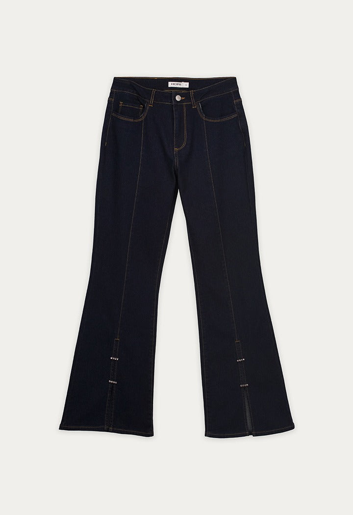Flare Leg Jeans with Hem Slit