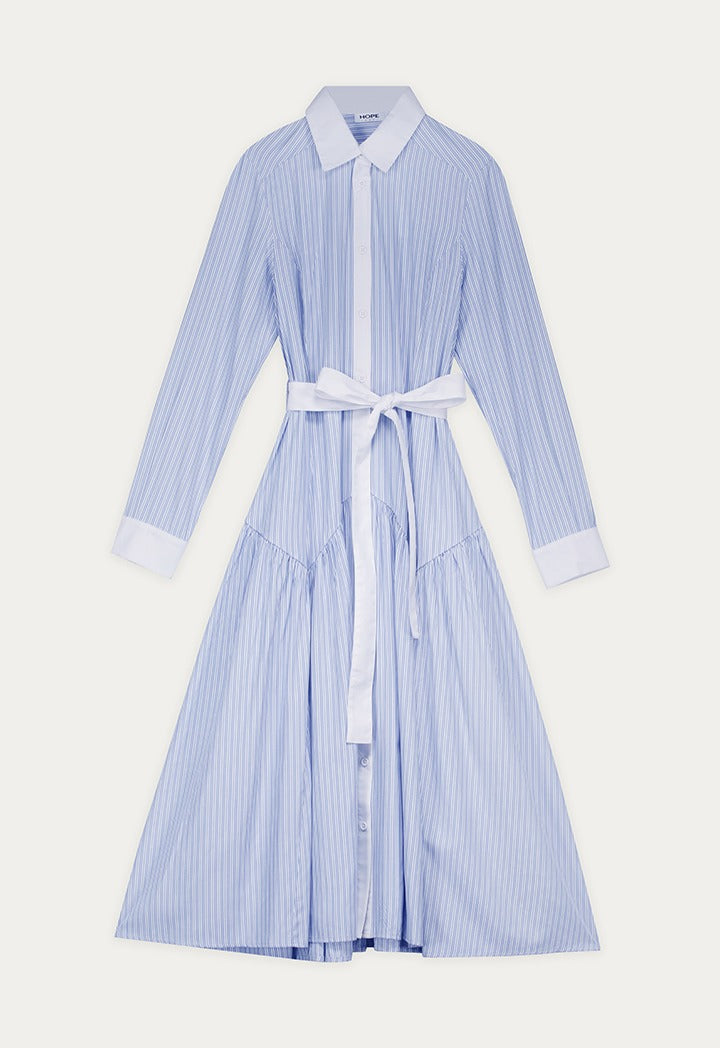 Flared Hem Striped Shirt Dress