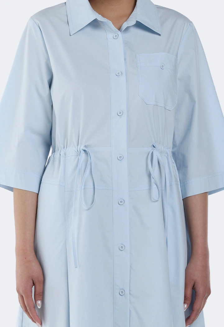 Adjustable Waist Solid Shirt Dress