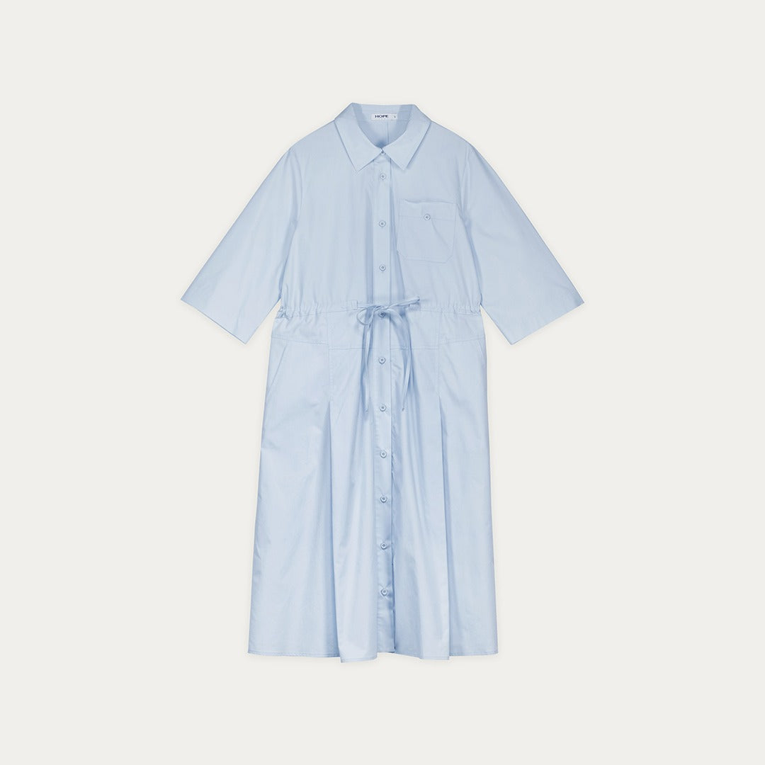 Adjustable Waist Solid Shirt Dress