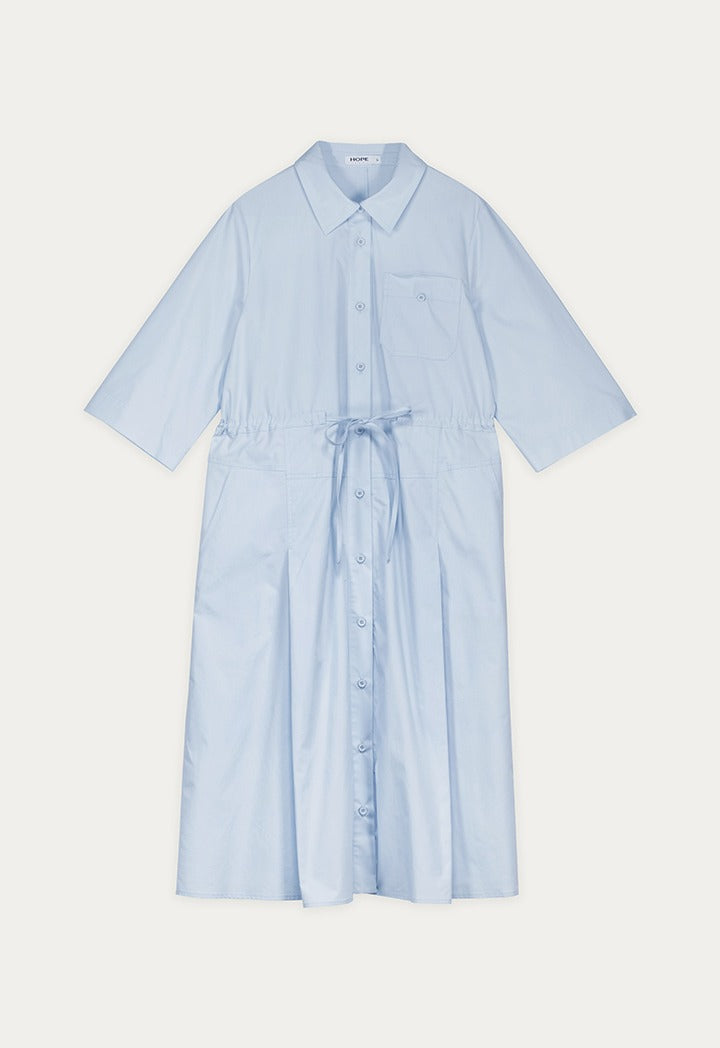 Adjustable Waist Solid Shirt Dress
