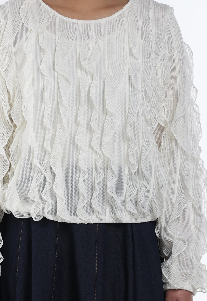 Knitted Ruffled Blouse with Sheer Details