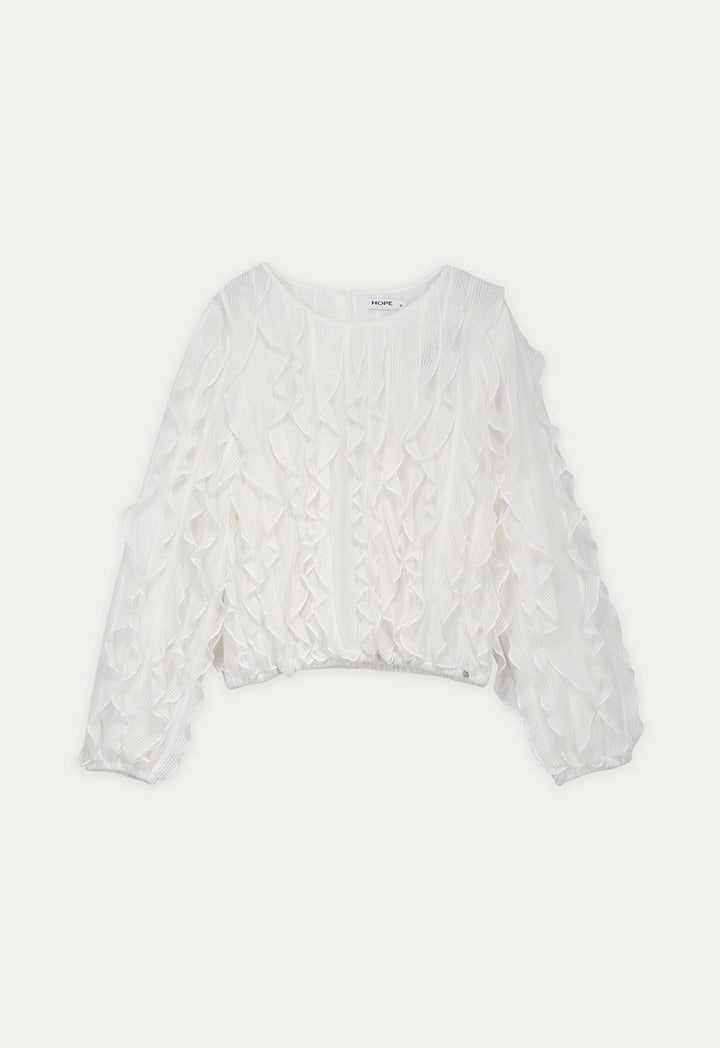 Knitted Ruffled Blouse with Sheer Details