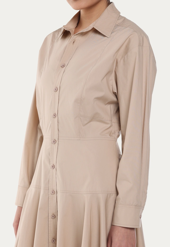 Flared Hem Solid Shirt Dress