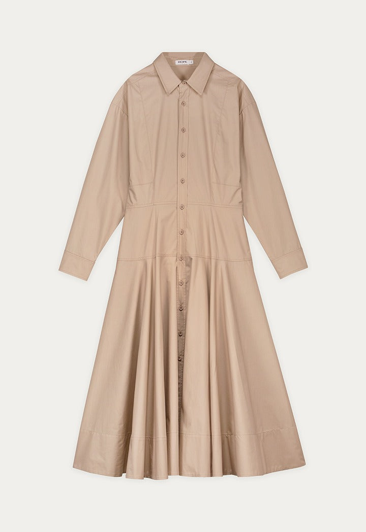 Flared Hem Solid Shirt Dress