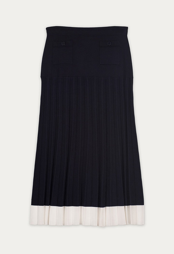 Contrast Hem Pleated Knitted Skirt
