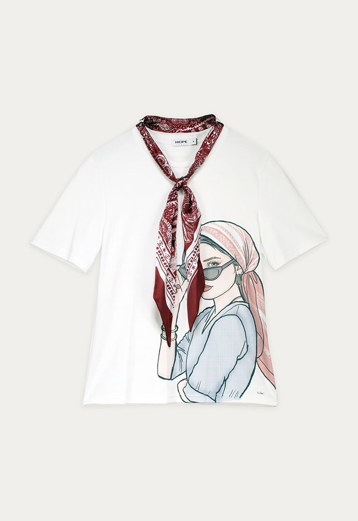 Printed T-Shirt with Detachable Tie