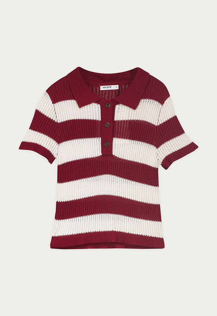 Cutwork Knitted Striped Top