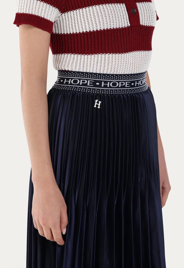 All Over Pleated Solid Skirt with Elastic Waist