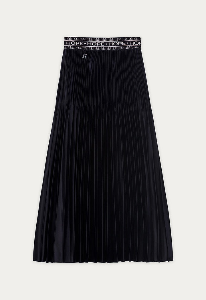 All Over Pleated Solid Skirt with Elastic Waist
