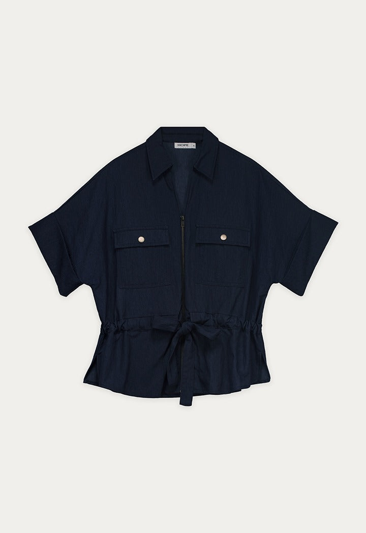 Drop Shoulder Belted Solid Shirt