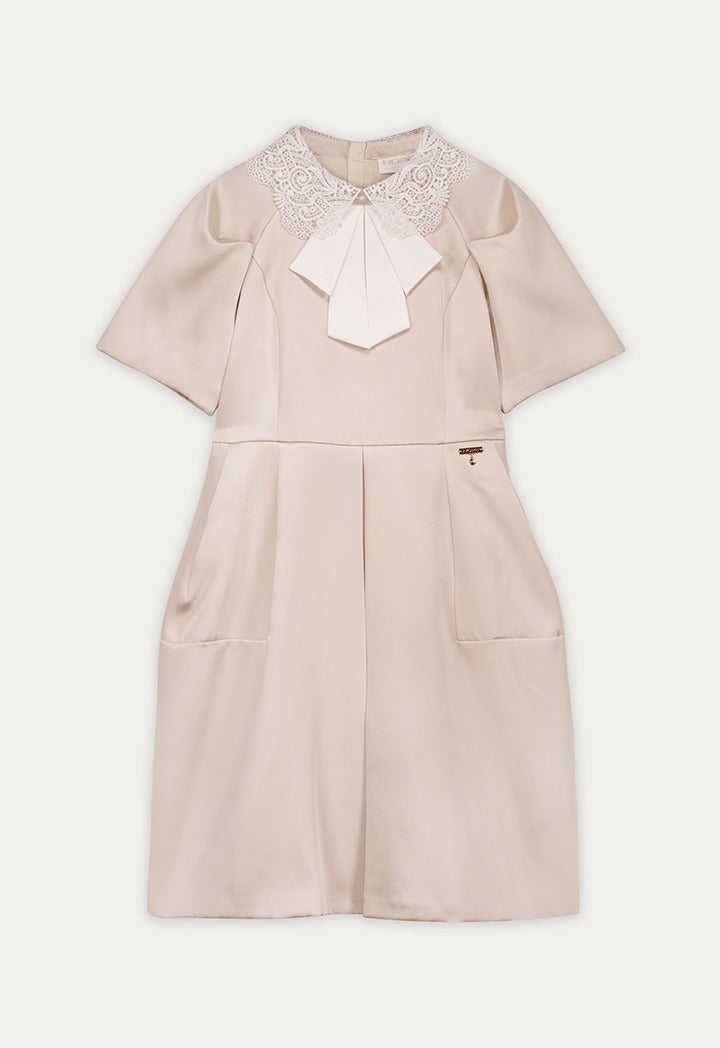 Lace Collar Bow Front Dress Champagne