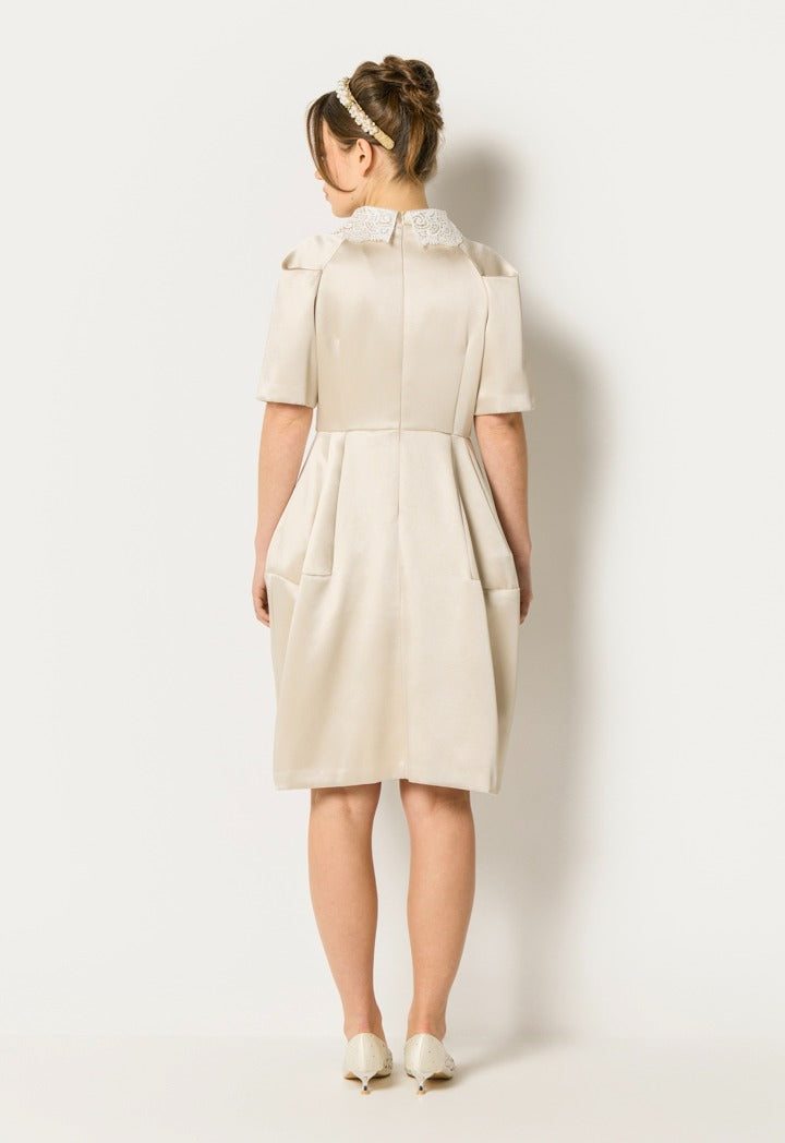 Lace Collar Bow Front Dress Champagne