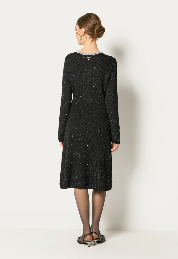 Tweed Cystal Embellished Dress Black