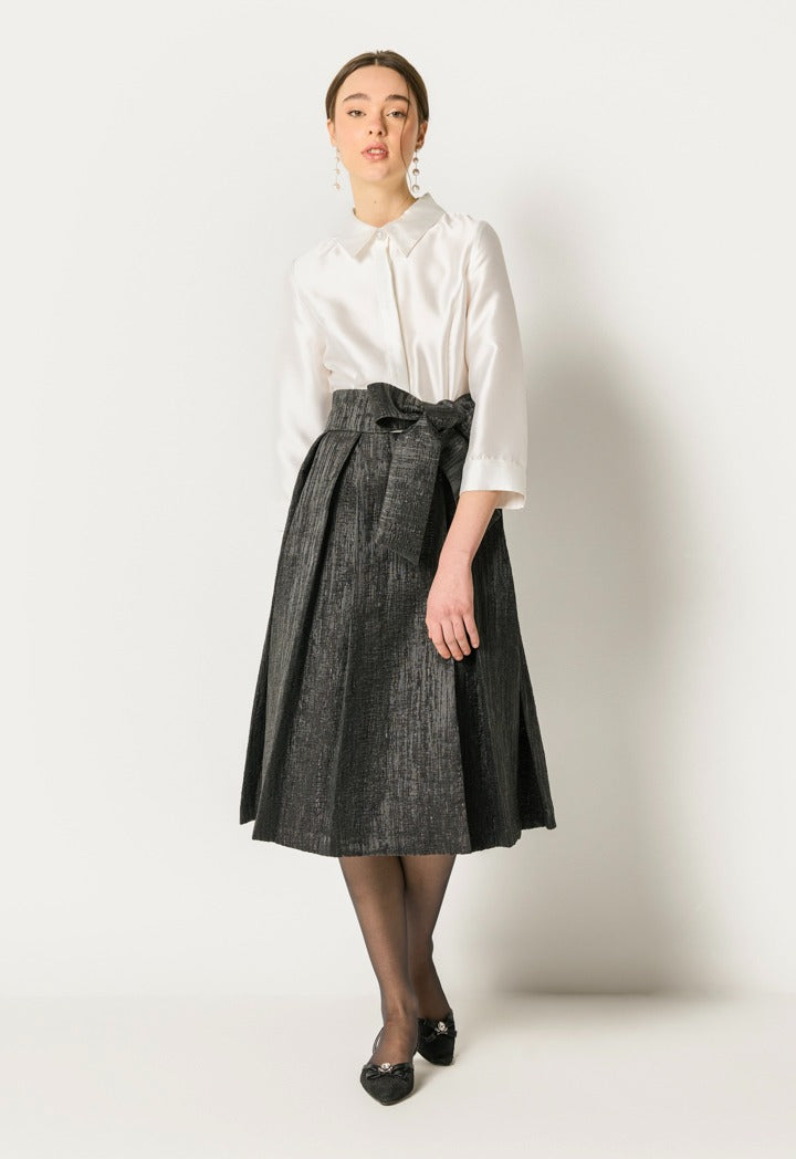 Contrast Jacquard Belt Dress Black-White