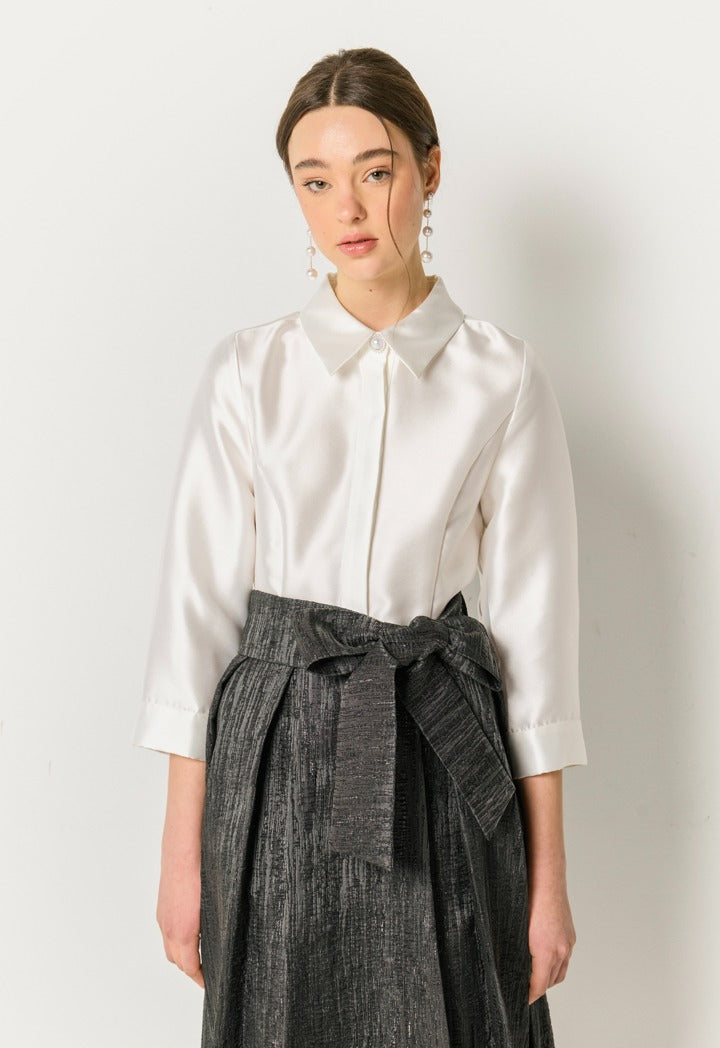 Contrast Jacquard Belt Dress Black-White