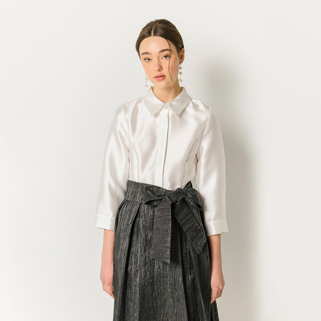 Contrast Jacquard Belt Dress Black-White