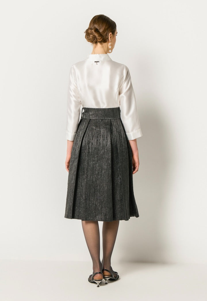 Contrast Jacquard Belt Dress Black-White