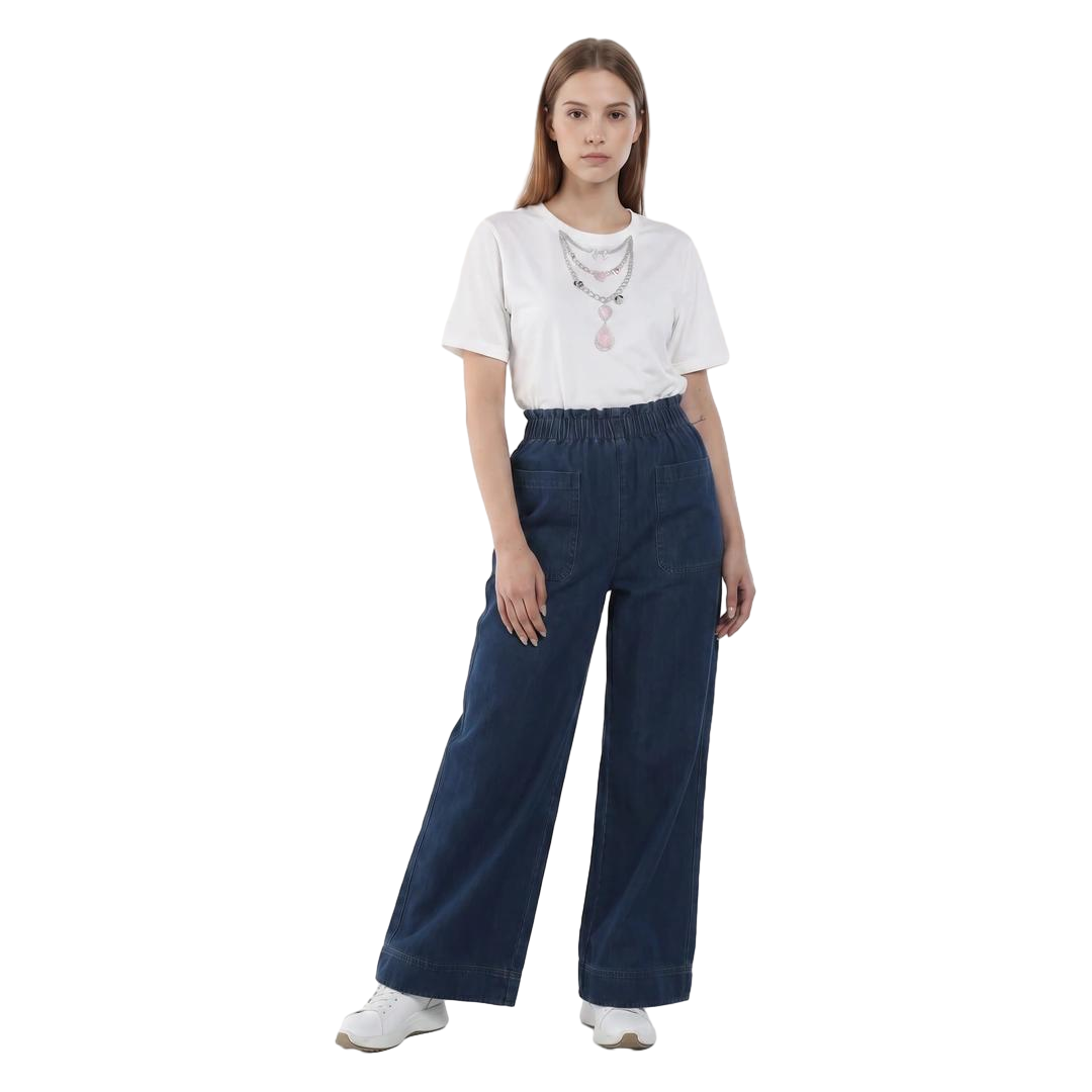 Ruffled High Waist Wide Leg Jeans