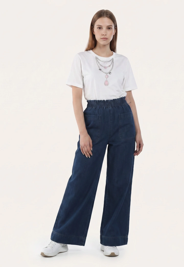 Ruffled High Waist Wide Leg Jeans