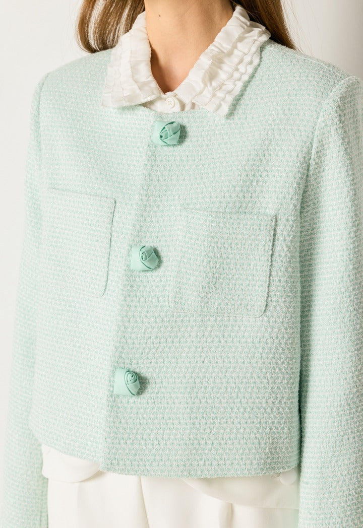 Tweed Lurex Cropped Jacket Mint
