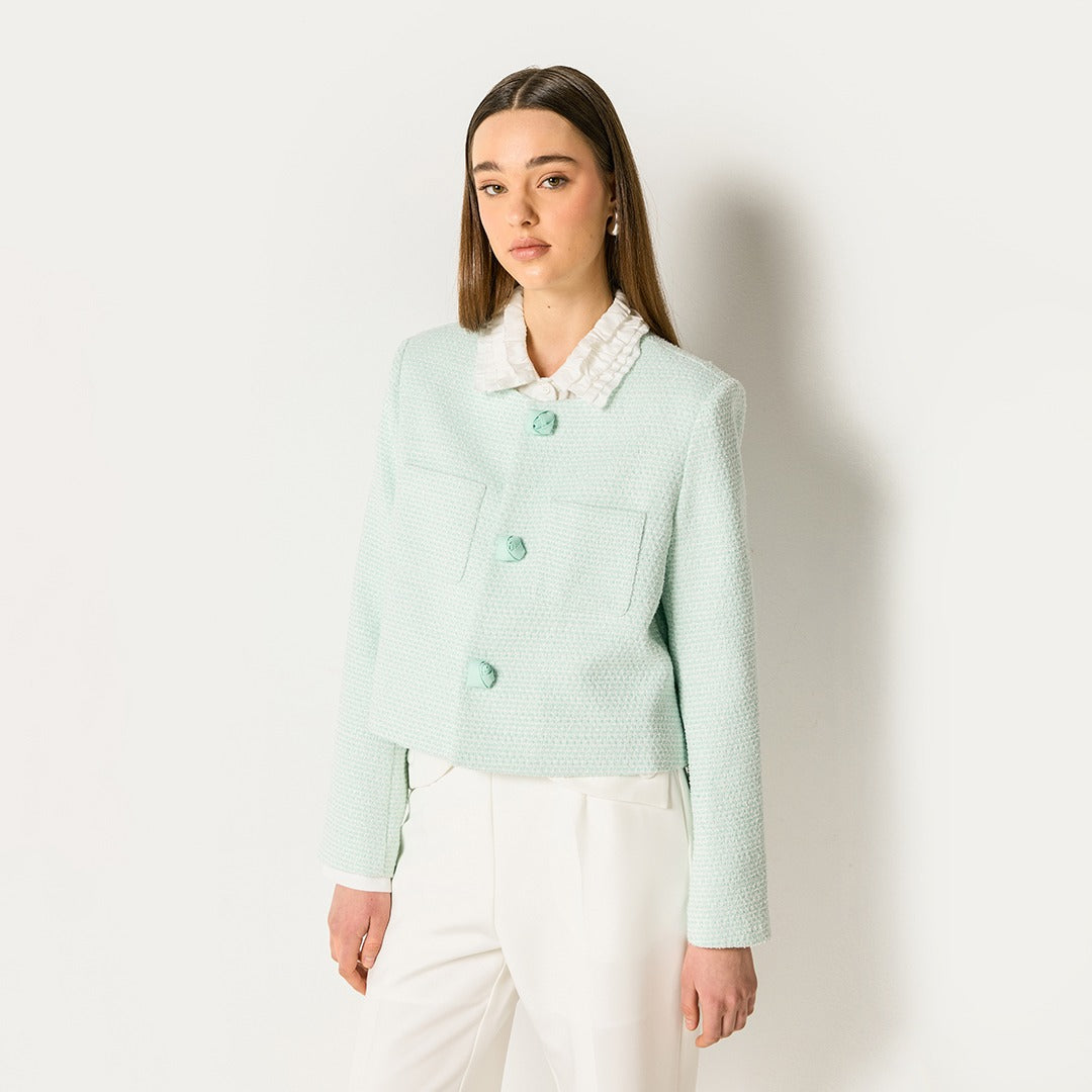 Tweed Lurex Cropped Jacket Mint