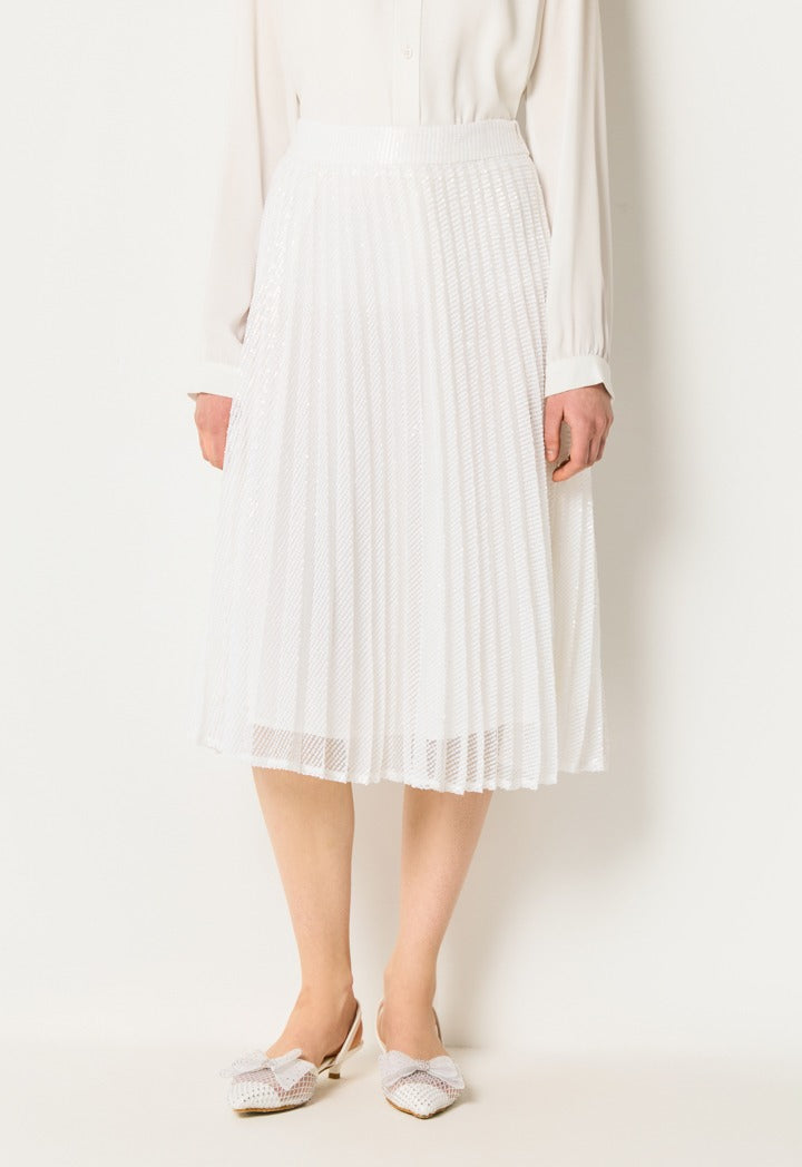 Sequin Embellished Pleated Skirt White