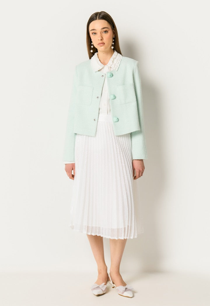 Sequin Embellished Pleated Skirt White