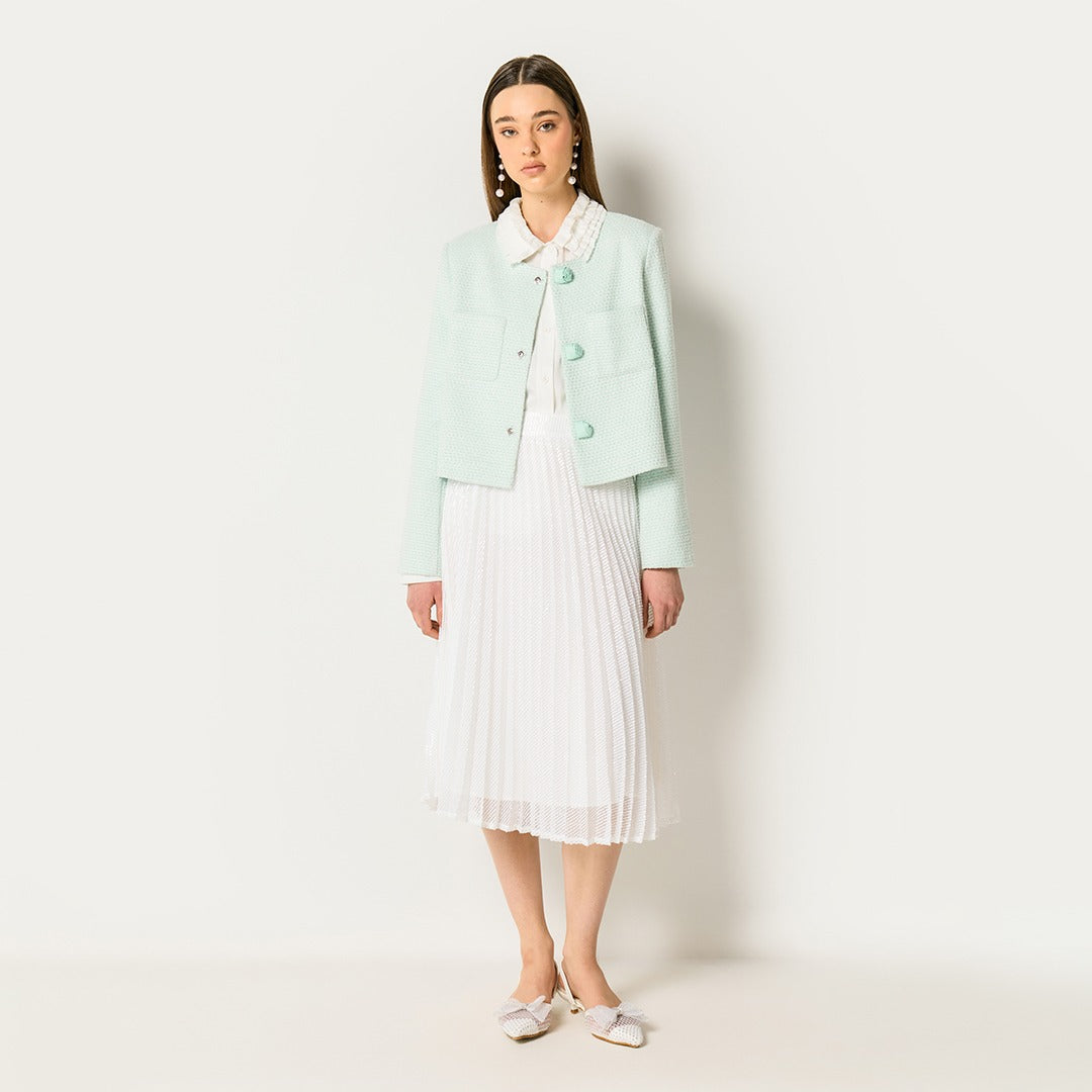 Sequin Embellished Pleated Skirt White