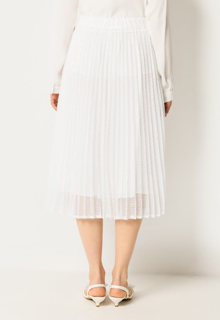 Sequin Embellished Pleated Skirt White