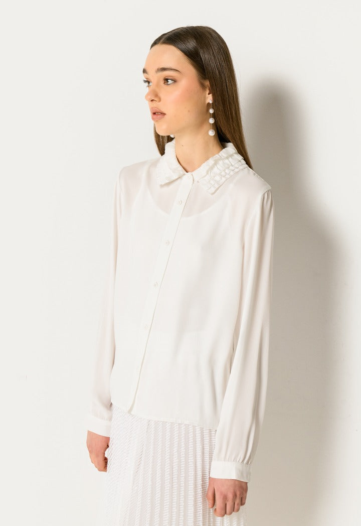Ruffled Collar Shirt Off White