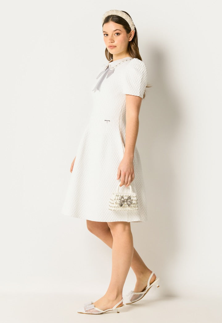 Detachable Collar Dress Off White