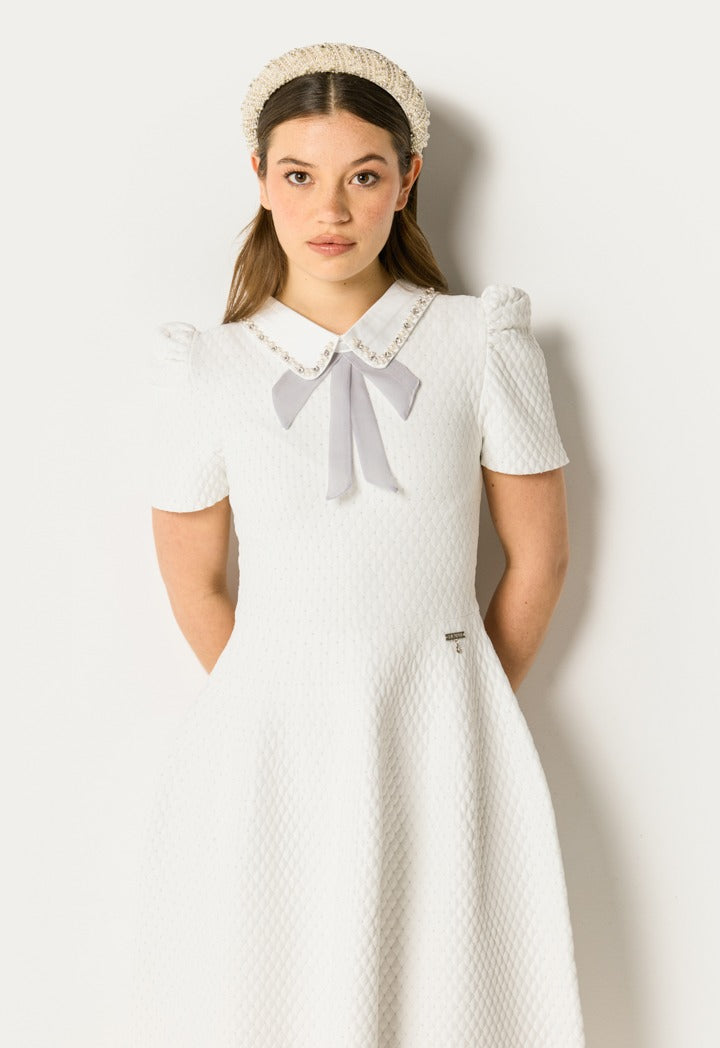 Detachable Collar Dress Off White