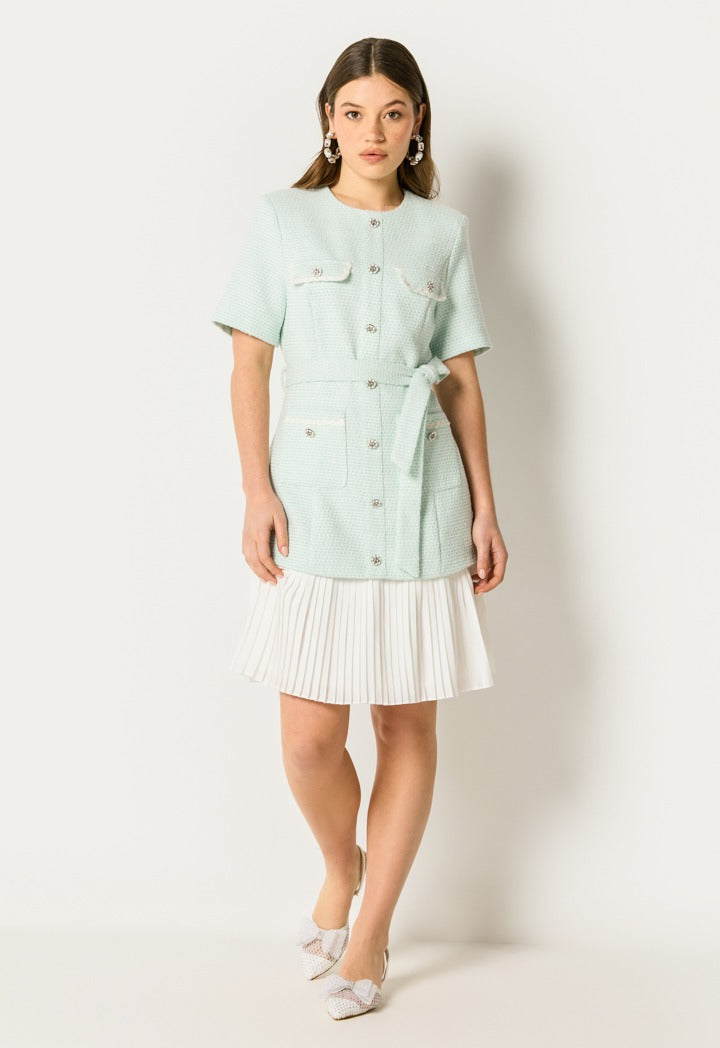 Tweed Lurex Pleated Dress Mint