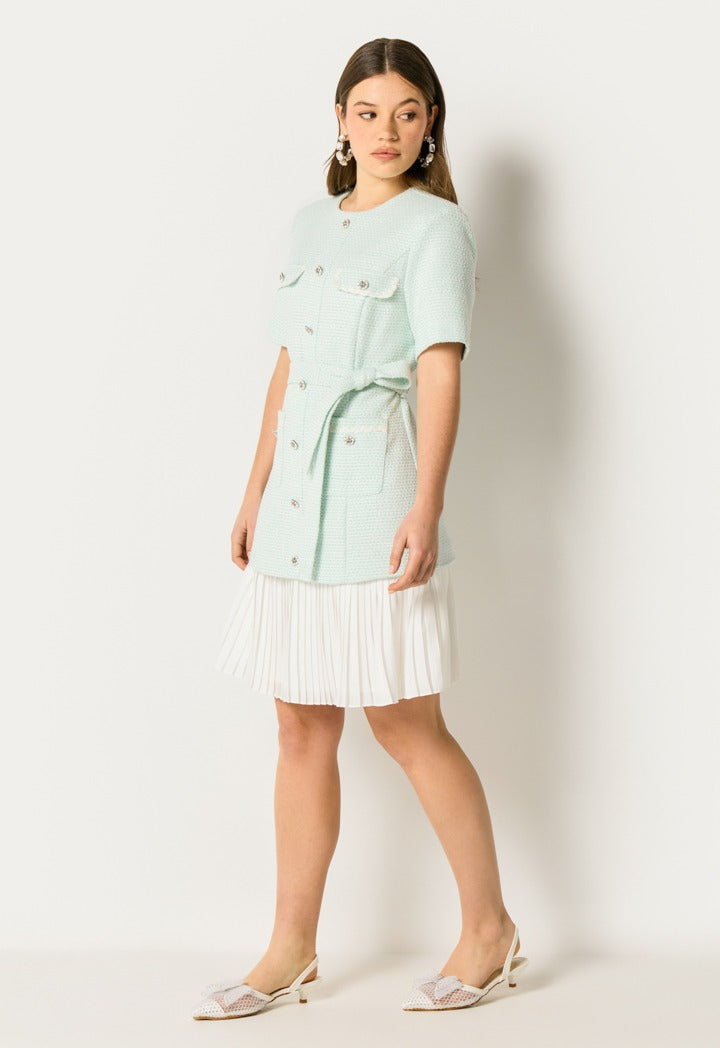 Tweed Lurex Pleated Dress Mint