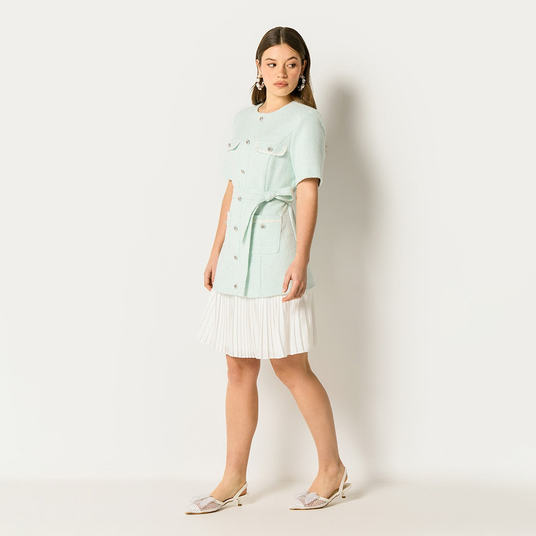 Tweed Lurex Pleated Dress Mint