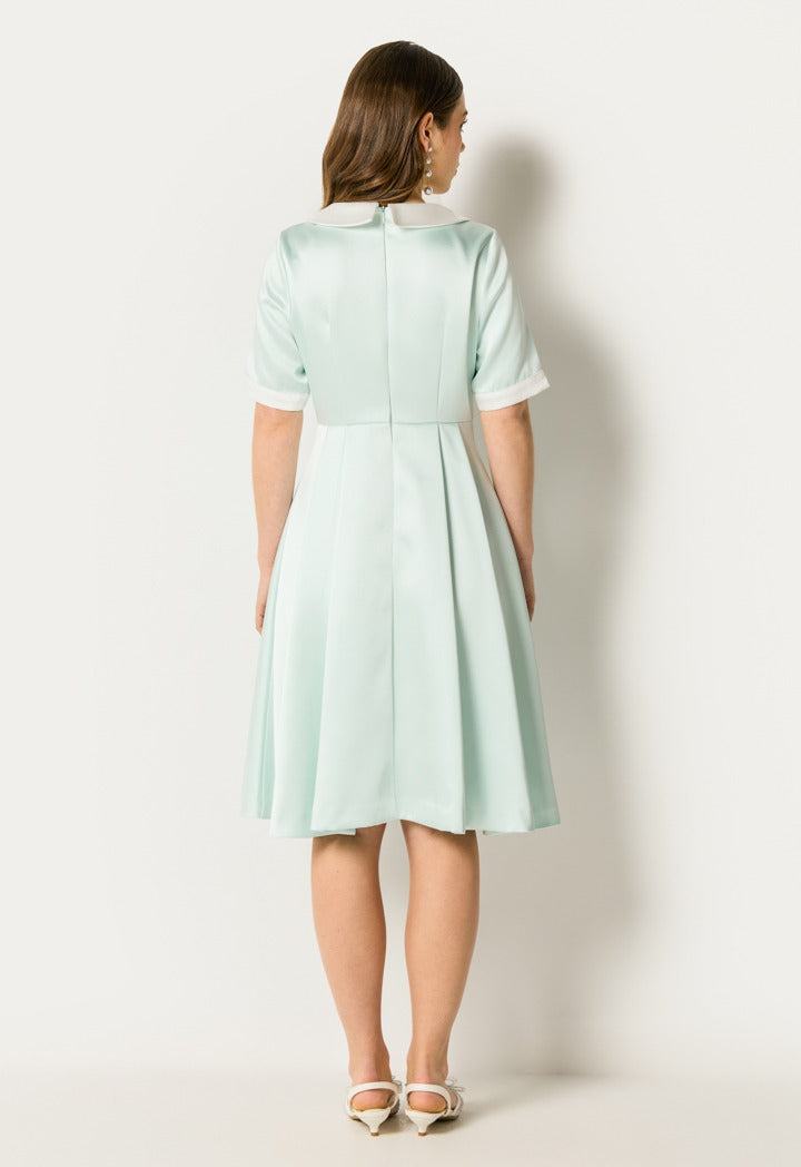 Pleated Bow Embellished Dress Mint