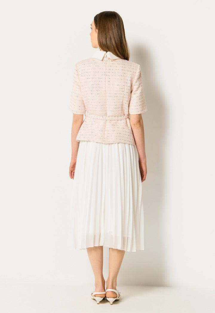 Pleated Skirt With Tweeted Jacket Dress Pink