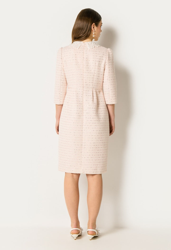 Crochet Collar Sequin Dress Pink