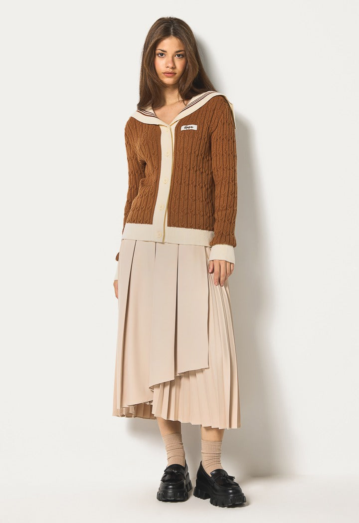 Hope Contrast Knitted Cardigan Dark Brown