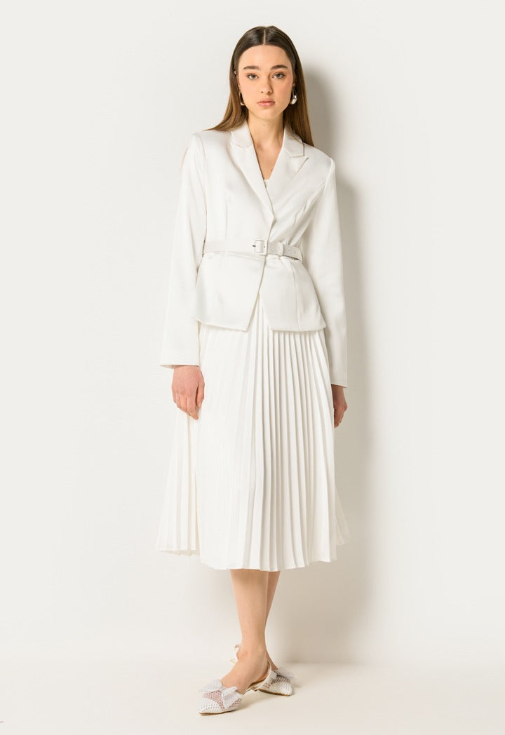 Pleated Hem Blazer Dress Off White