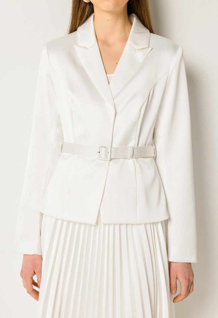 Pleated Hem Blazer Dress Off White