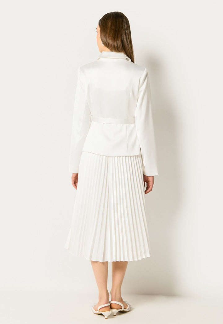 Pleated Hem Blazer Dress Off White