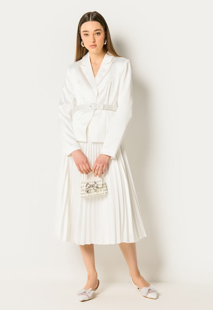 Pleated Hem Blazer Dress Off White