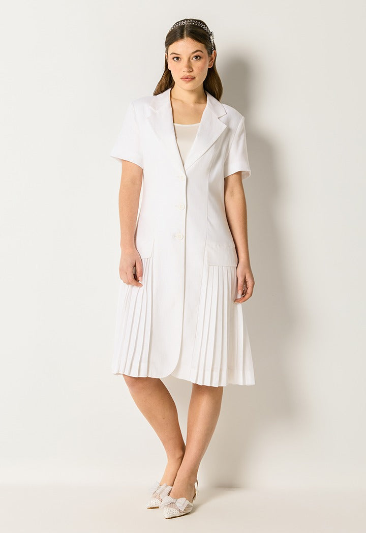 Elegant Pleated Hem Dress Off White