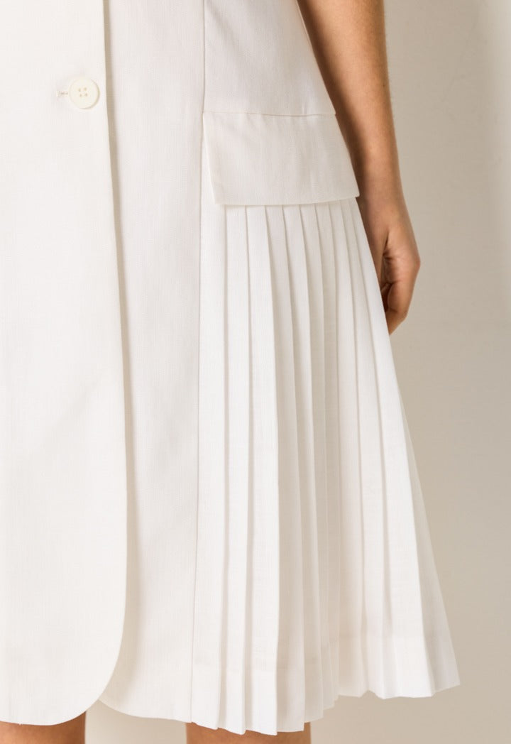 Elegant Pleated Hem Dress Off White
