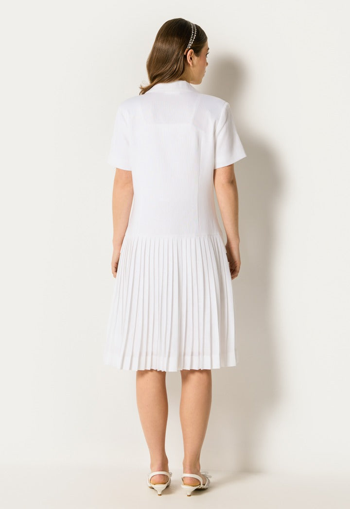 Elegant Pleated Hem Dress Off White